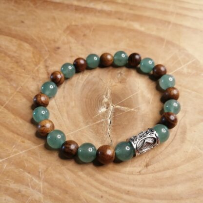 Bracelet Rune argentée Aventurine et Bois de Santal