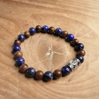 Bracelet Rune argentée Lapis Lazuli et Bois de Santal