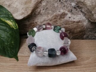 Fluorite Bracelet Cubes et Cristal de Roche 8mm